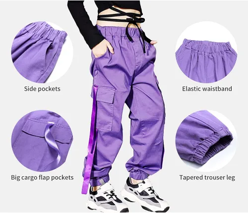 Vista 3 de Pantalones cargo de algodón para niños y niñas, sueltos, para baile de hip hop