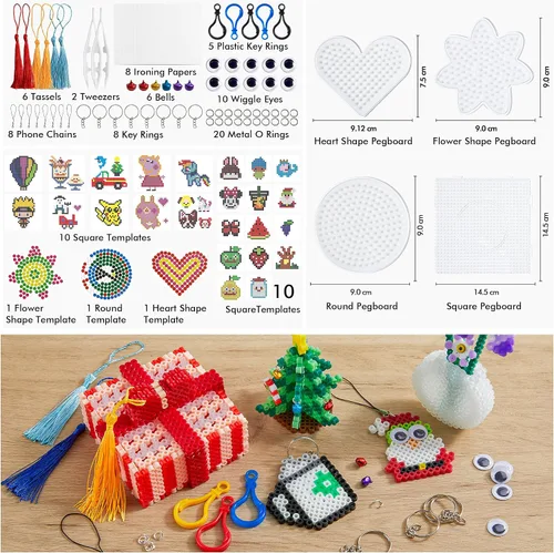 Vista 3 de Juego de cuentas fusibles, 21,000 piezas de cuentas fusibles, 22 colores de 0.197 in para niños, incluye 8 papel de planchar, 48 patrones, 4