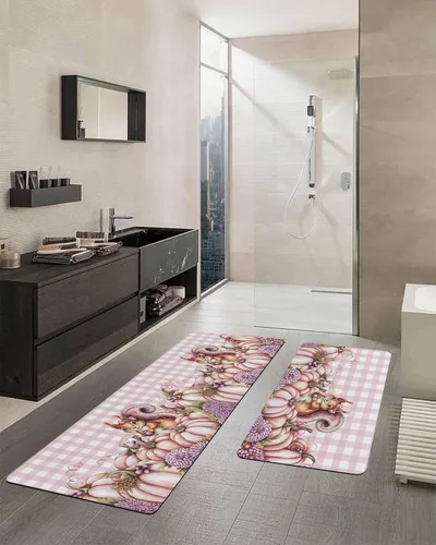 Vista 2 de Tapete de baño de calabaza rosa para bañera, antideslizante, de secado rápido y absorbente, de tierra de diatomeas, para ducha, fregadero de cocina