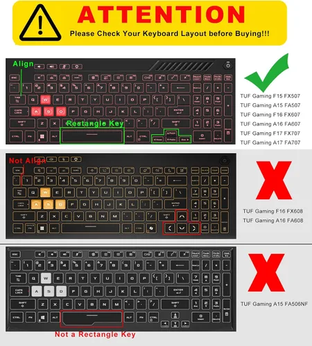 Vista 2 de Funda de teclado para ASUS TUF Gaming F16 FX607VU / A16 FA607 FA617NS, F15 FX507ZM FX507ZC FX507VU / A15 FA507NU, TUF Gaming F17 FX707 FA707 FA707RM