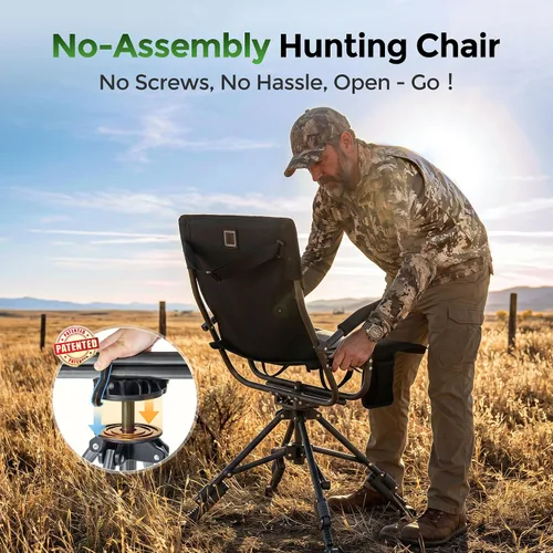 Vista 2 de ALPHA CAMP Silla plegable de caza giratoria con persianas de caza, asiento de caza silencioso de 360 grados con 4 patas ajustables de altura