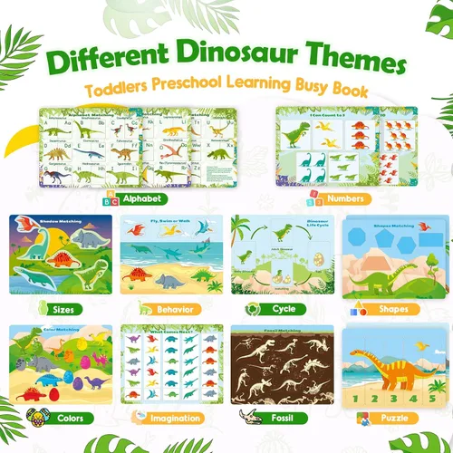 Vista 2 de MDINGTD Juguetes de dinosaurio para niños de 3 a 5 años, mi libro ocupado preescolar, juguetes Montessori para niños de 3, 4, 5, 6, 7 años, niños