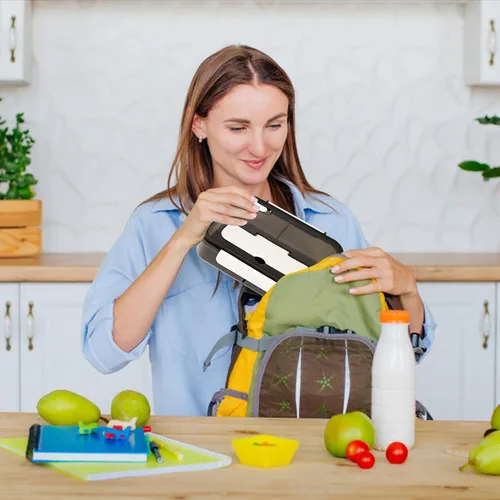 Vista 4 de Bento Box - Lonchera grande para adultos Contenedor de preparación de comidas a prueba de fugas de 3 compartimentos, 50.7 fl oz Práctica