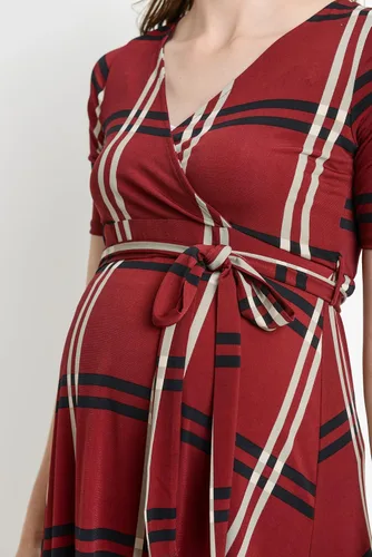 Vista 2 de Vestido cruzado de maternidad para mujer, longitud media con cinturón