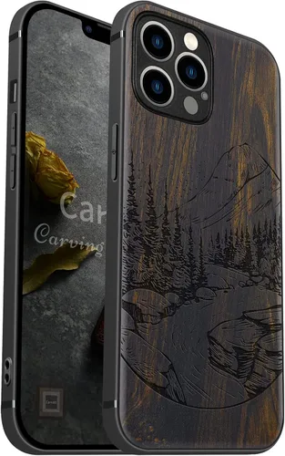 Vista 10 de Carveit Funda magnética de madera para iPhone 12 Pro [madera natural y TPU suave negro] a prueba de golpes, funda protectora de madera única