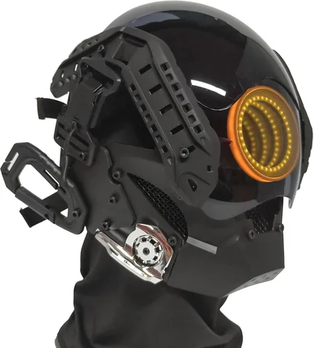 Vista 3 de foymi Máscara de casco punk - Máscara futurista con luces de espejo infinito, máscara Techwear, disfraz de cosplay
