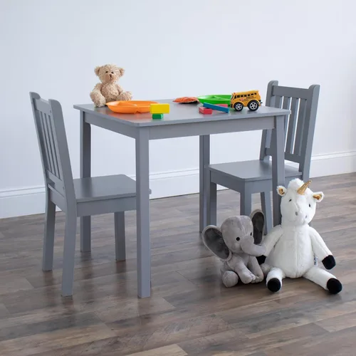 Vista 6 de Humble Crew Toddler Table and Chair Set for Kids, Wood Activity Furniture Gris