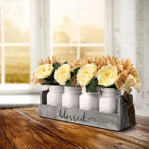 Vista 11 de Centro de mesa con jarros masón de estilo rústico rural, decoración de mesa para el hogar