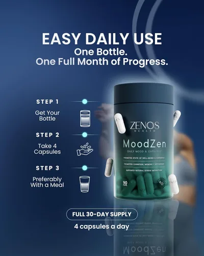 Vista 5 de Zenos Health MoodZen - Suplemento reductor de cortisol y apoyo para el estado de ánimo, potente suplemento de enfoque, fórmula natural para mejorar