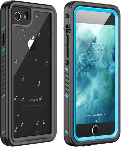 Vista 8 de Funda impermeable para iPhone SE 2022/SE 2020/iPhone 7/8, a prueba de golpes, con protector de pantalla integrado, funda protectora de cuerpo Negro