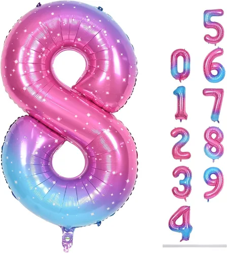 Vista 154 de Globo negro del número 0 para niñas y niños, 40 pulgadas, grande, número 0-9, de papel de aluminio, de Mylar para helio, juego de globos digitales