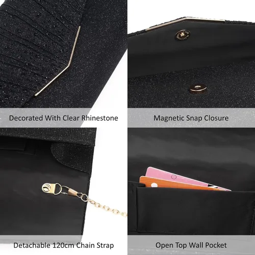 Vista 8 de Bolsos de noche para mujer, con lentejuelas y purpurina para mujer, bolso de mano brillante, bolso formal para boda, fiesta, baile de graduación