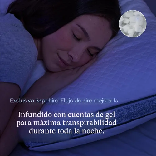 Vista 4 de DreamyBlue Almohada de Zafiro con Refuerzo • Loft Ajustable, Funda de Lujo, Relleno de Espuma Viscoelástica Triturada con Cuentas de Enfriamiento •