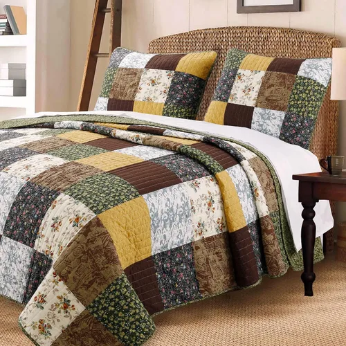 Vista 24 de Cozy Line Home Fashions Juego de ropa de cama reversible con diseño de mosaico real Brody Farmhouse Chocolate Plaid a rayas, colcha colcha