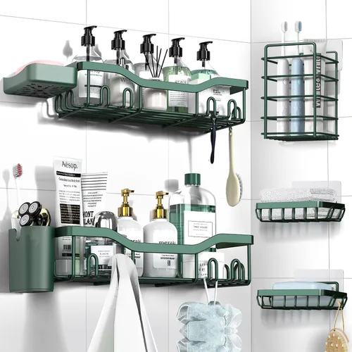 Vista 17 de NESOMI Organizador de Ducha Adhesivo Juego de 7 Piezas, Estantes de Baño de Acero Inoxidable a Prueba de Óxido, Accesorios de Almacenamiento sin