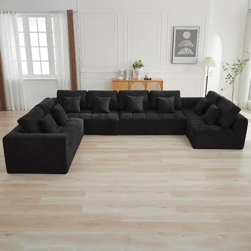 Vista 61 de Sofás seccionales modulares de 110 pulgadas para sala de estar, sofá seccional comprimido sin hueso, sofá de espuma viscoelástica tapizado de 3 Beige
