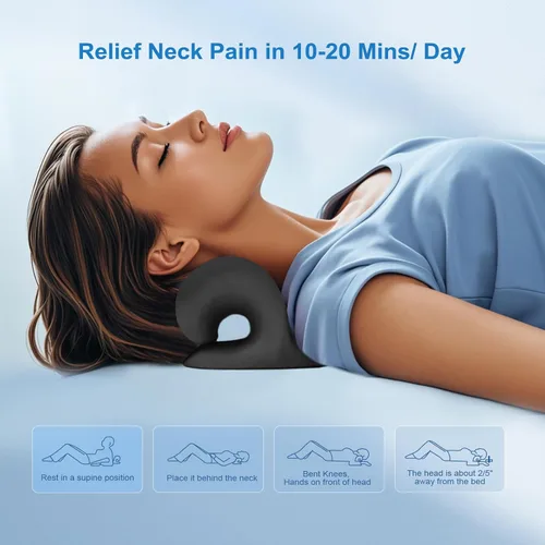 Vista 3 de Estirador de cuello con terapia magnética de acupresión para aliviar el dolor, relajante de cuello y hombros, almohada quiropráctica, restaurar