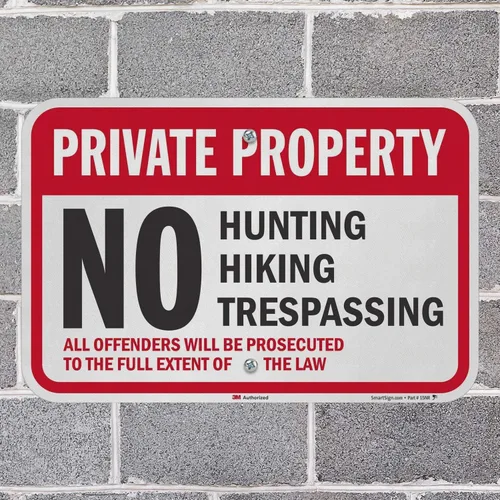 Vista 4 de SmartSign Letrero de "Propiedad privada - No Hunting, Senderismo, Trespassing, Offenders Prosecuted" 12" x 18" 3M Aluminio reflectante de grado