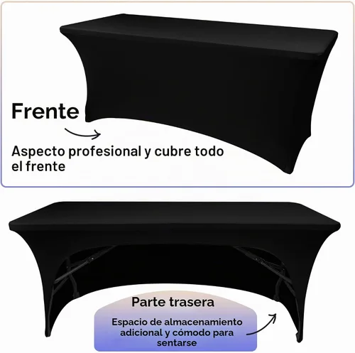 Vista 5 de Nasitos Paquete de 2 Manteles Ajustados de Spandex Negro para Mesas de 4 Pies - Cubierta para Mesa Plegable con Respaldo Abierto, Tela Lavable