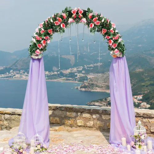 Vista 5 de Guirnalda de vid de rosas falsas de 16 pies, plantas artificiales para colgar, hiedra rosa, hogar, hotel, oficina, boda, fiesta, decoración