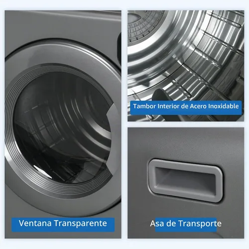 Vista 4 de HOMCOM - Secadora de ropa portátil, secadora de ropa compacta de 120V 1300W con secado inteligente, tambor de acero inoxidable de 3.2 pies cúbicos