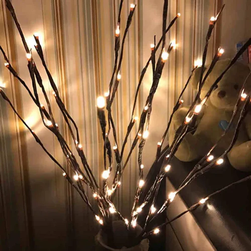Vista 9 de Paquete de 3 ramas de ramitas iluminadas de color blanco cálido, 60 luces LED, lámpara artificial de ramas de sauce para el hogar, decoración