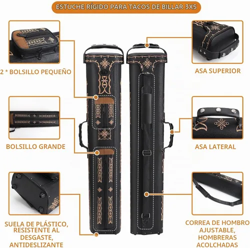 Vista 2 de 3x5 Hard Pool Cue Case 3B5S Billiard Stick Carrying Cue Case Leatherette Embroidery Design