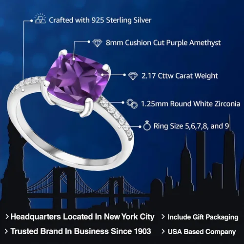 Vista 84 de Gem Stone King Anillo de compromiso de plata de ley 925 con piedra preciosa de corte cojín de 0.315 in Anillo de compromiso de aniversario de boda