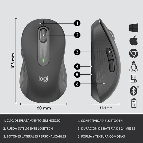 Vista 7 de Logitech Signature MK650 Combo para Negocios, Mouse y Teclado Inalámbricos, Logi Bolt, Bluetooth, SmartWheel, Certificado Globalmente, Grafito