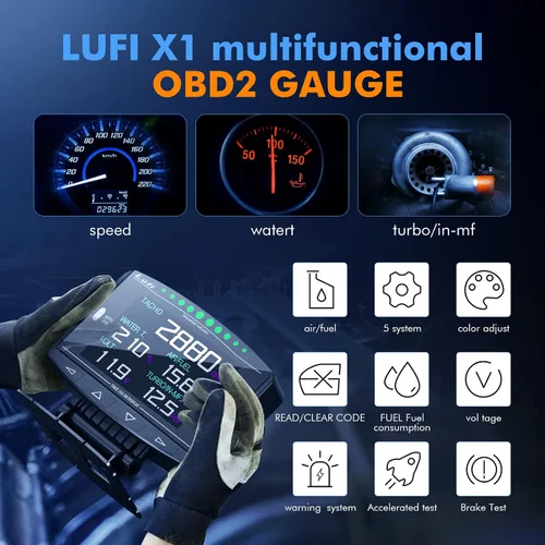 Vista 5 de Lufi X1 Obd2 - Pantalla de medidor, medidor de impulso, velocímetro, medidor de temperatura del agua, combinación de datos multi-ECU, para Honda