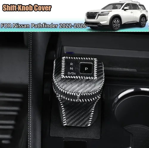 Vista 2 de Accesorios de interior personalizados para Nissan Pathfinder 2022 2023, cubierta de pomo de palanca de cambios de piel automática, funda de palanca