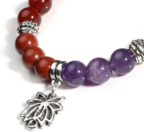 Vista 9 de Eigso Pulsera elástica de piedra de cristal de meditación curativa de 7 chakras para mujer con símbolo de loto, yoga, árbol, OM