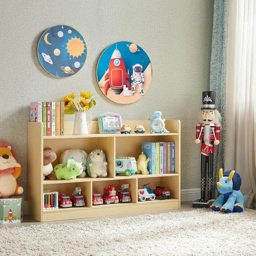 Vista 2 de Organizador de almacenamiento de juguetes para niños, estantería de 5 secciones para organizar libros, juguetes, armario de almacenamiento