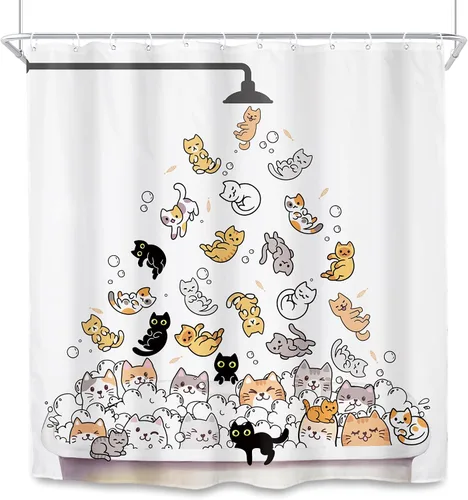 Vista 8 de SVBright Cortina de Ducha de Puesto Pequeño con Lindo Gato 36 pulgadas de ancho x 72 pulgadas de largo para Niños Casa Rodante Media Individual