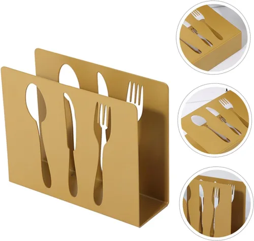 Vista 9 de HOMSFOU Metal Square Napkin Holder Upright Napkin Stand with Cutlery Design for Restaurant and Home Table Use