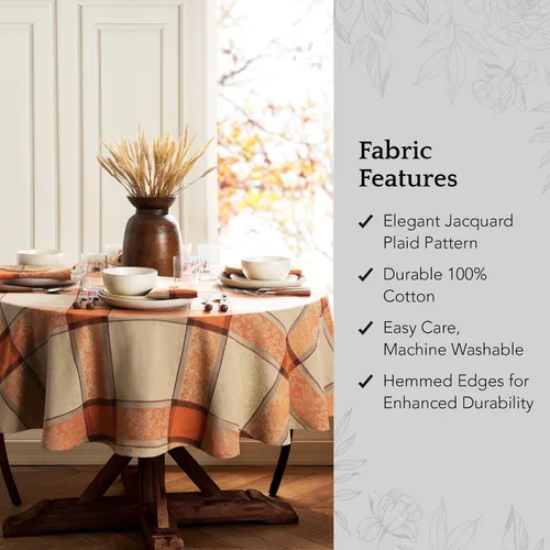 Vista 3 de Threadmade Autumn Harvest - Mantel jacquard multicolor, 70 pulgadas de ancho x 70 pulgadas de largo, redondo