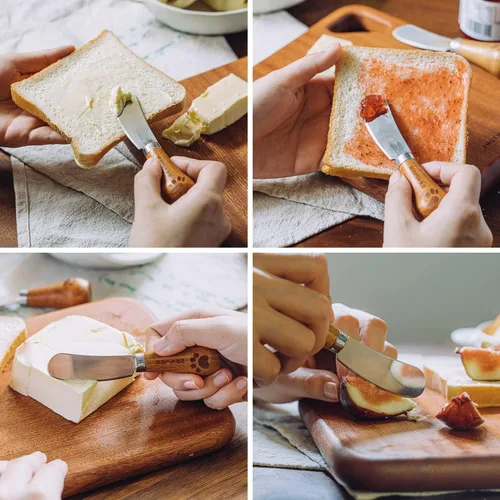 Vista 4 de Juego de cuchillos de queso, lindo cuchillo de mantequilla de pie de acero inoxidable 420 de grado alimenticio, cuchillos esparcidores