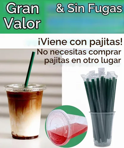 Vista 3 de Vasos de plástico transparente de 12 onzas con tapas y pajitas, tazas de café desechables, 25