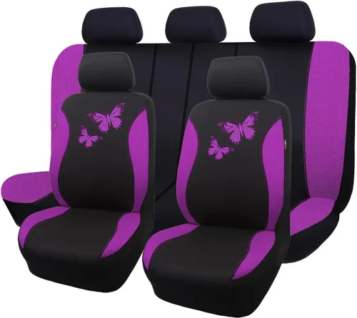 Vista 30 de Flying Banner - Juego completo de fundas para asiento de automóvil Butterfly, estilo universal de moda para mujer, para banco trasero (divisible)