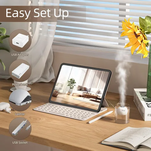 Vista 4 de YKSI Mini humidificadores portátiles, humidificador personal de escritorio para viajes, oficina, dormitorio, plantas con apagado automático de 8