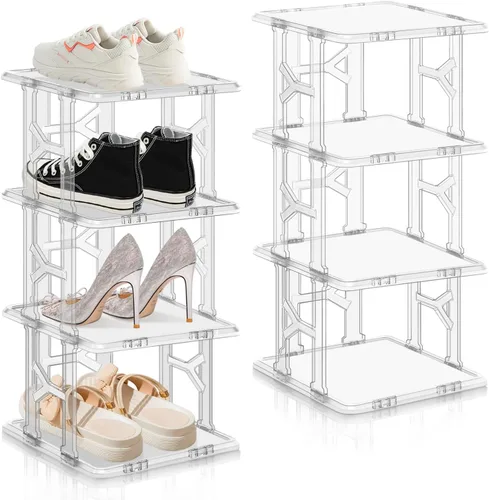 Vista 8 de KALYLOC Almacenamiento de zapatos para armario, organizador vertical de zapatos de plástico, estantes pequeños para zapatos de pie para entrada