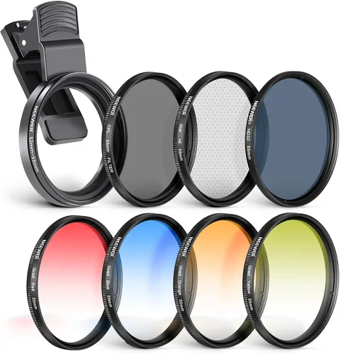Vista 11 de NEEWER Juego de Filtros ND+CPL + Efecto con Abrazadera para Lente de Teléfono Móvil de 52 mm, ND32/Polarizado/Estrella de 6 Puntas/4 Filtros