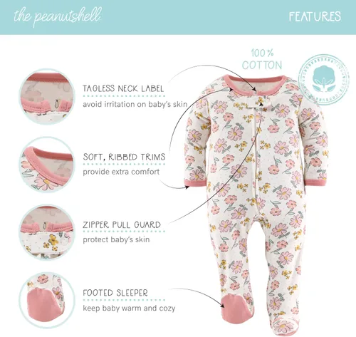 Vista 2 de The Peanutshell Pijama con pies para bebés, para dormir y jugar, paquete de 3