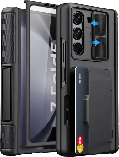 Vista 18 de Funda para Samsung Galaxy Z Fold 5 con tarjetero y cubierta para cámara deslizante, protector de pantalla integrado y protección de bisagra, funda