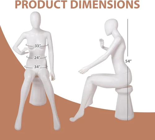 Vista 2 de Maniquí femenino de medio cuerpo blanco postura sentada maniquí femenino elegante con base estable Manne quin vestido forma exhibición maniquíes
