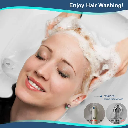 Vista 6 de Cuenca inflable de gran tamaño para lavar el cabello con cabeza incorporada cómoda almohada champú lavabo para ancianos discapacitados embarazadas