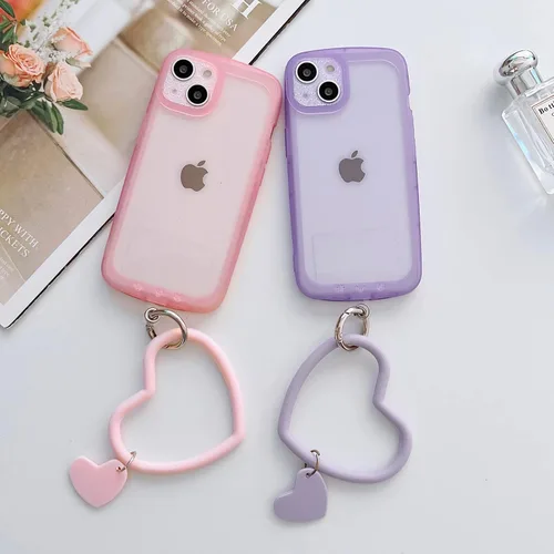 Vista 4 de Correa de silicona con forma de corazón para teléfono, correa de muñeca para teléfono celular con soporte para llaves, universal compatible