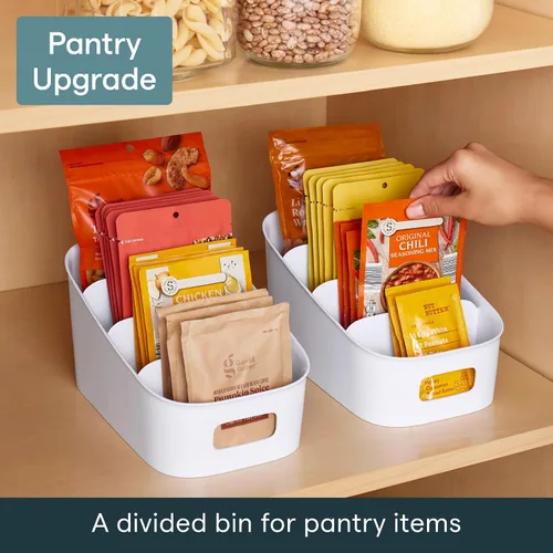 Vista 2 de YouCopia ShelfBin - Organizador de paquetes, contenedor dividido elevado de 4 niveles en escalera, organizador de almacenamiento sin BPA