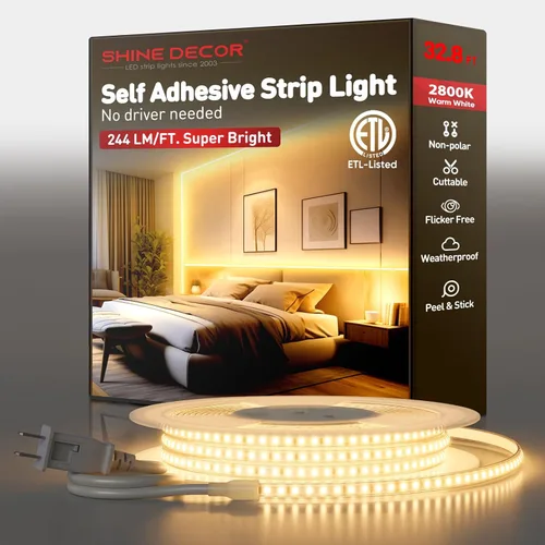 Vista 9 de Shine Decor Tira de luz LED súper brillante de 4000LM, Plug & Play de 120V sin controlador, cableado fácil, sin parpadeo, resistente a la intemperie