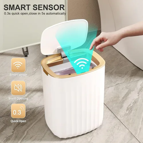 Vista 6 de ELPHECO Cubo de basura impermeable de 3.5 galones con sensor de movimiento para dormitorio con tapa, decoración de baño, accesorios de baño, cubo